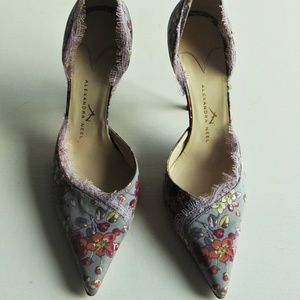 ALEXANDRA NEEL Satin Floral Print D' Orsay Heels